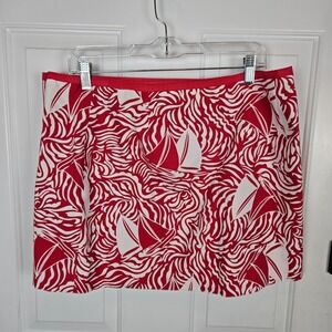 Vineyard Vines‎ Wrap Mini Skirt Sailboat Red White Cotton Preppy Nautical Resort
